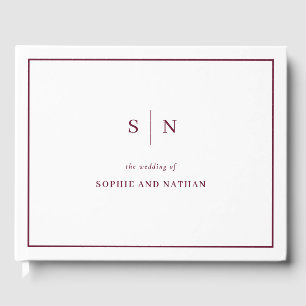 Minimal and Chic White and Burgundy Border Wedding Guest Book