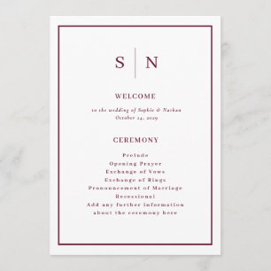 Minimal and Chic White and Burgundy Border Wedding Programme