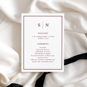Minimal and Chic White and Burgundy Border Wedding Programme