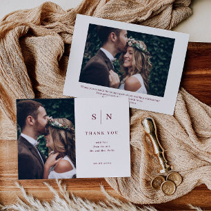 Minimal and Chic White and Burgundy Photo Wedding Thank You Card