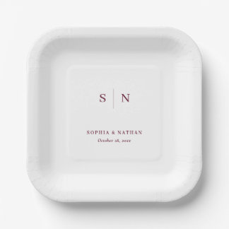 Minimal and Chic | White and Burgundy Wedding Paper Plate