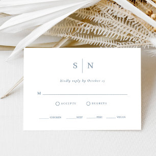 Minimal and Chic White and Dusty Blue Meal Choice RSVP Card
