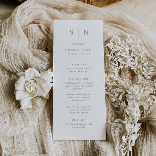 Minimal and Chic White and Dusty Blue Wedding Menu