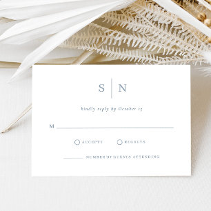 Minimal and Chic White and Dusty Blue Wedding RSVP Card