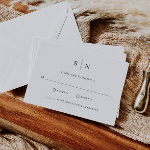 Minimal and Chic White and Navy Blue Wedding RSVP Card