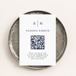 Minimal and Chic   White and Navy QR Code Wedding Enclosure Card