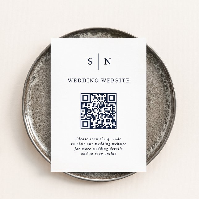 Minimal and Chic | White and Navy QR Code Wedding Enclosure Card (Creator Uploaded)