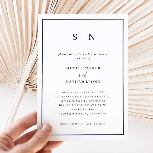 Minimal and Chic White and Navy | Rehearsal Dinner Invitation (Creator Uploaded)