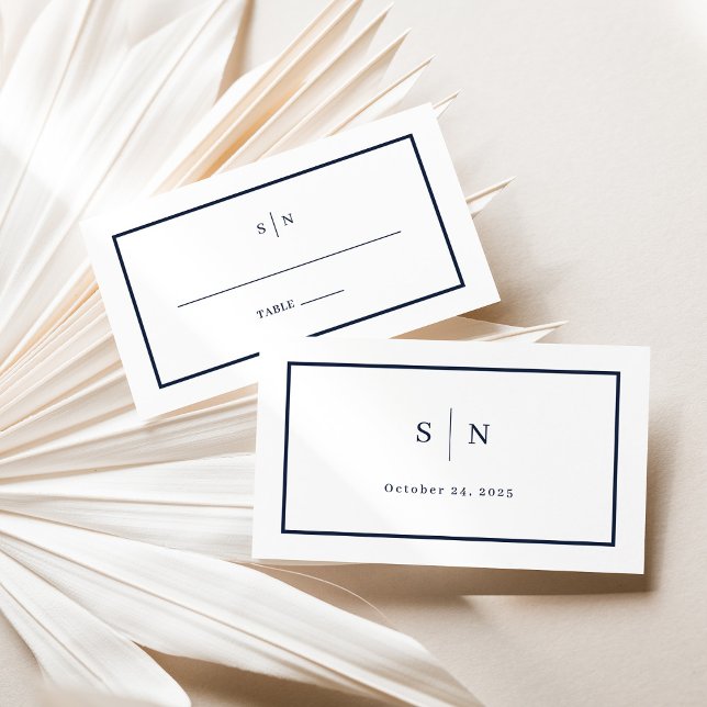 Minimal and Chic | White and Navy Wedding Flat Place Card (Creator Uploaded)