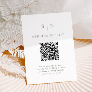 Minimal and Chic   White and Sage QR Code Wedding Enclosure Card
