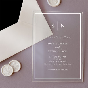 Minimal and Chic   White Border Wedding Acrylic Invitations
