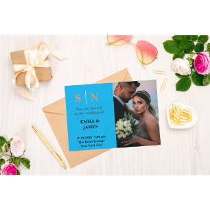 Minimal and ChicDusty Blue Two Photo Wedding Tha Thank You Card
