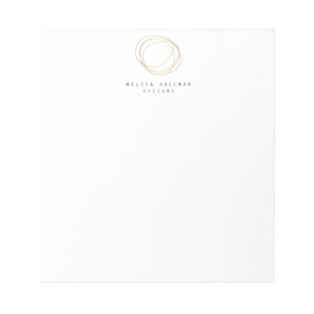 Minimal and Modern Designer Scribble Logo in Gold Notepad (Front)