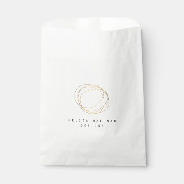 Minimal and Modern Gold Designer Scribble Logo Favour Bags (Front)