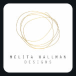 Minimal and Modern Gold Designer Scribble Logo Square Sticker<br><div class="desc">A hand-drawn scribble circle in faux metallic gold becomes an unconventional, yet modern and abstract logo on this personalised sticker. Your name or company name is grounded in a minimal font set on a white background. Great to use for sealing envelopes, adding your brand onto packages or products, or personalising...</div>