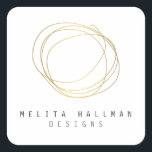 Minimal and Modern Gold Designer Scribble Logo Square Sticker<br><div class="desc">A hand-drawn scribble circle in faux metallic gold becomes an unconventional, yet modern and abstract logo on this personalised sticker. Your name or company name is grounded in a minimal font set on a white background. Great to use for sealing envelopes, adding your brand onto packages or products, or personalising...</div>