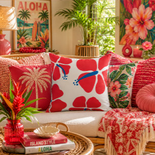 Minimal and Modern red hibiscus Cushion