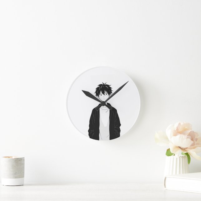 Minimal Anime Boy Wall Clock (Home)