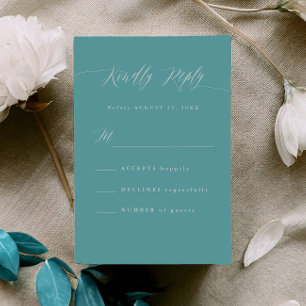 Minimal Aqua Blue RSVP Calligraphy Response Card