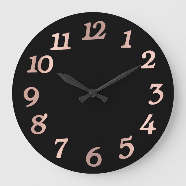 Minimal Arabic Numbers Black Rose Gold Blush Large Clock (Front)