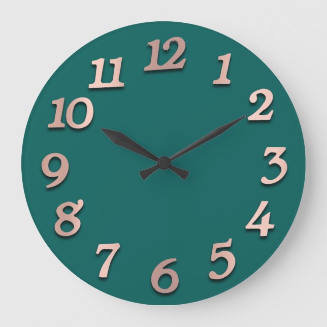 Minimal Arabic Numbers Teal Rose Gold Blush Large Clock (Front)