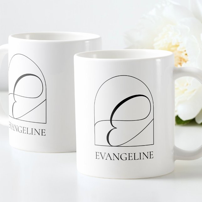 Minimal Arch Black Script Initial E Name Monogram Coffee Mug (Minimal Arch Black Script Initial E Name Monogram Coffee Mug)