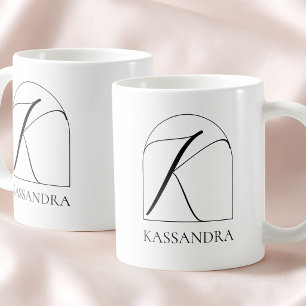 Minimal Arch Black Script Initial K Name Monogram Coffee Mug