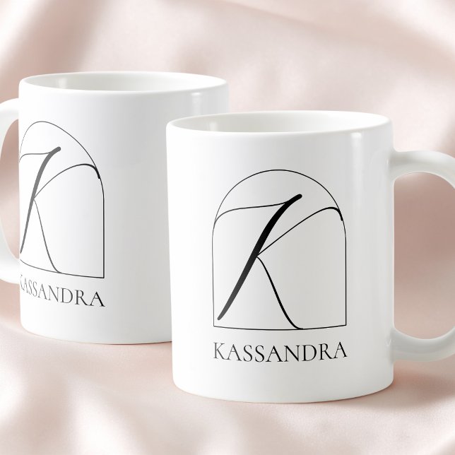 Minimal Arch Black Script Initial K Name Monogram Coffee Mug (Minimal Arch Black Script Initial K Name Monogram Coffee Mug)