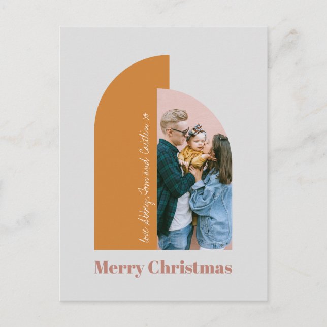 Minimal Arch Blush Dusty Pink Grey Merry Photo Holiday Postcard (Front)