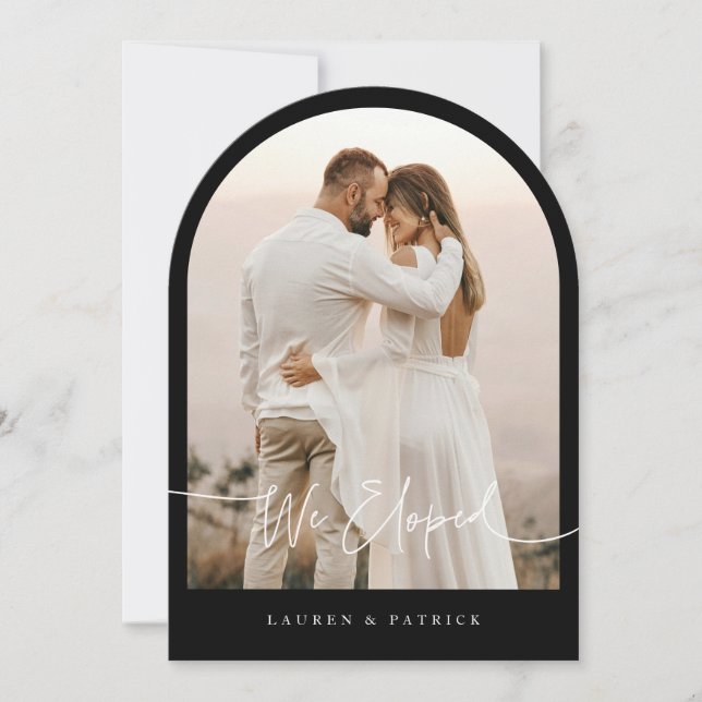 Minimal Arch Elopement Wedding Announcement Card  (Front)