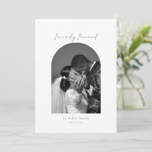 Minimal Arch Photo Emerald Green Merrily Married Holiday Card