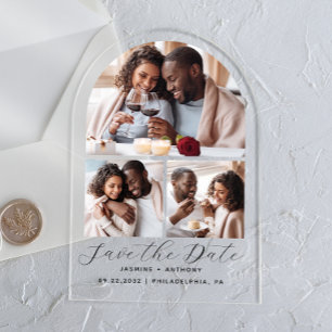Minimal Arch Shape 3-Photo Collage Save the Date Acrylic Invitations