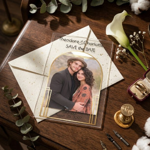 Minimal Art Deco Arch Photo Wedding Save the Date Acrylic Invitations