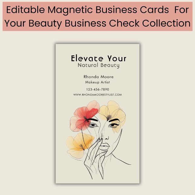 Minimal Art Line Face Flowers Beauty Logo Magnetic Business Card (Creator Uploaded)