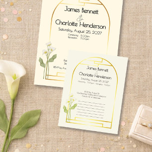 Minimal Art Nouveau Gold Arch Calla Lillie Wedding RSVP Card