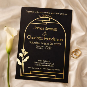 Minimal Art Nouveau Gold Arch Lily Black Wedding