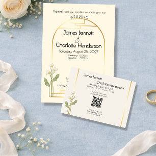 Minimal Art Nouveau Gold Frame Calla Lily Wedding Enclosure Card