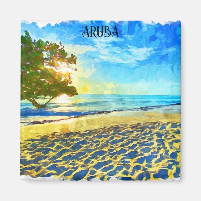 Minimal Aruba Caribbean Island Beach Scenery Magnet (Front)