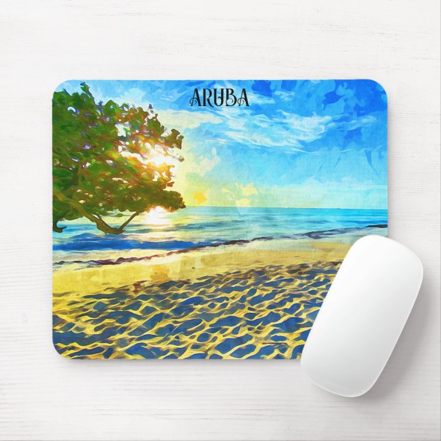 Minimal Aruba Caribbean Island Beach Scenery Mouse Pad (With Mouse)