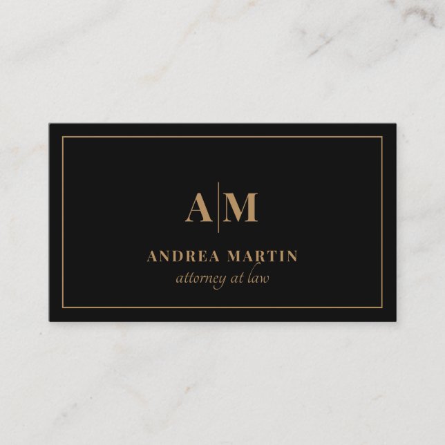 Minimal Attorney Lawyer Modern Gold Monogram Business Card (Front)