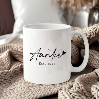 Minimal auntie Est year handwritten script heart Coffee Mug