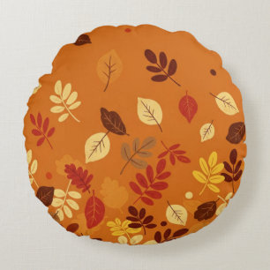 Minimal Autumn Leaves Round Cushion