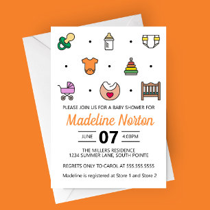 Minimal Baby Icons Baby Shower Invitation