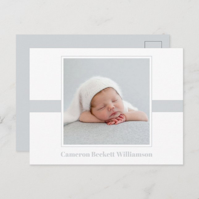 Minimal Baby Photo Birth Announcement Postcard (Front/Back)