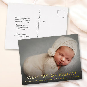 Minimal Baby Photo Birth Announcement thank you