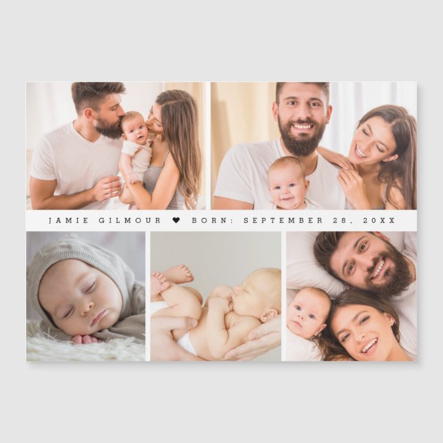 Minimal Baby Photo Collage Simple birth Magnetic Invitation (Front)