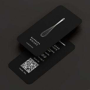 Minimal Baker Pastry Caterer Black Silver Whisk Business Card