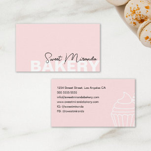 Minimal Bakery Pink Modern Script Cupcake Business Card