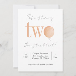 Minimal Balloon Second Birthday Invitation
