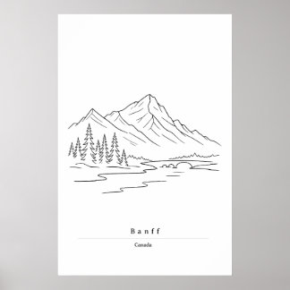 Minimal Banff Line Art Print | Canadian Rockies
